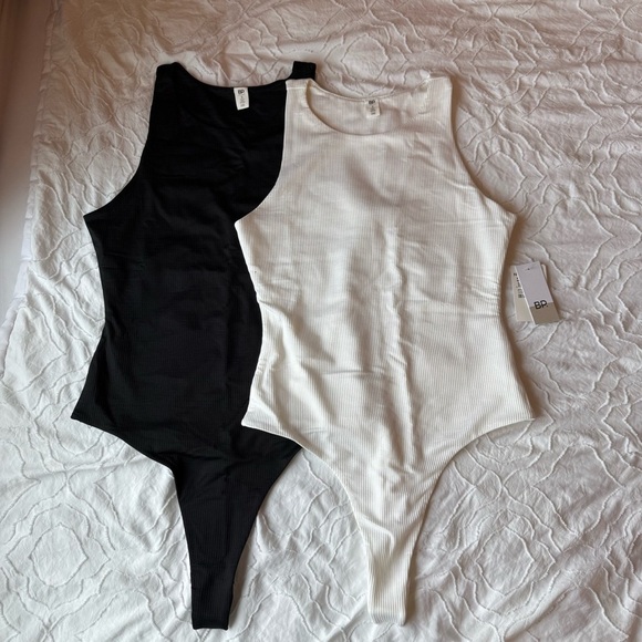 BP Black and White Bodysuit with High Neckline Ribbed Stretchy Material - Picture 1 of 9